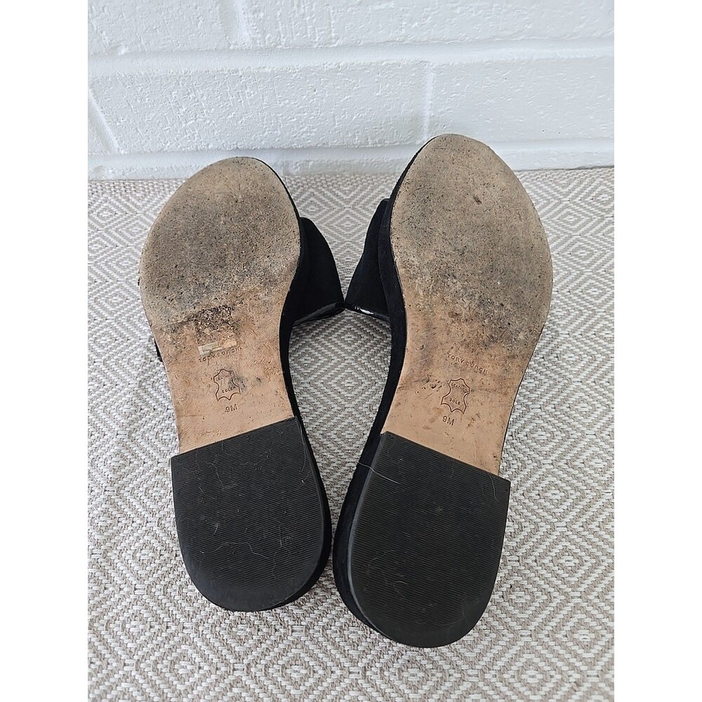 Tory Burch Eleanor Pavé Slide Sandals in Black Suede Crystal Embellished Logos 9 - Picture 11 of 13